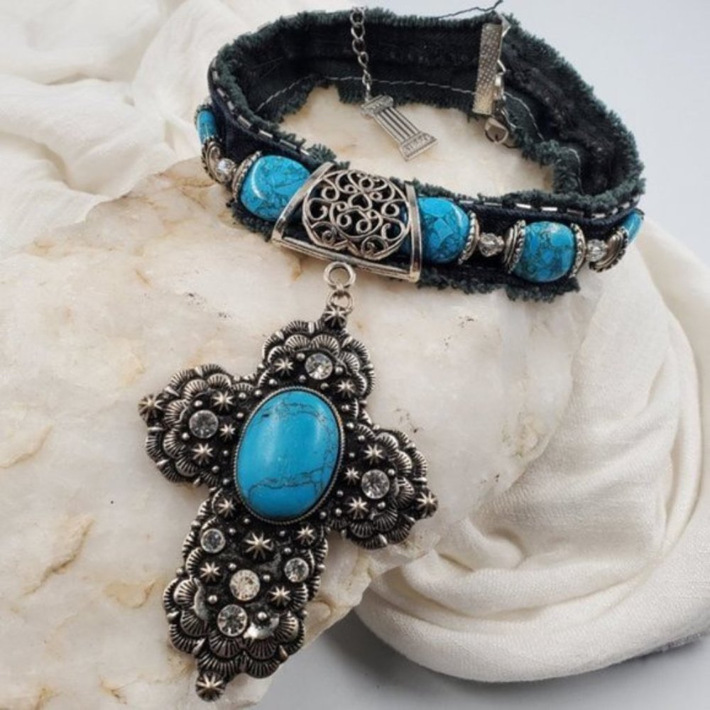 Turquoise and Coral Statement Necklace - Picture 2 of 10